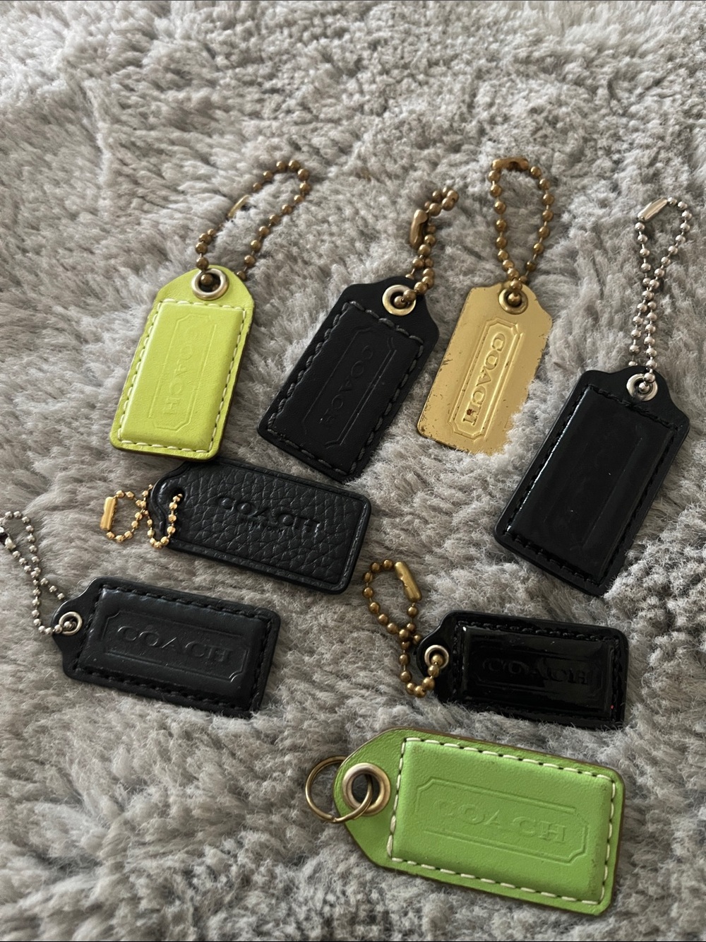 Coach Mini Leather & Metal Hang Tag Set in Neon Yellow, Lime Green, Black & Gold - Picture 8 of 8